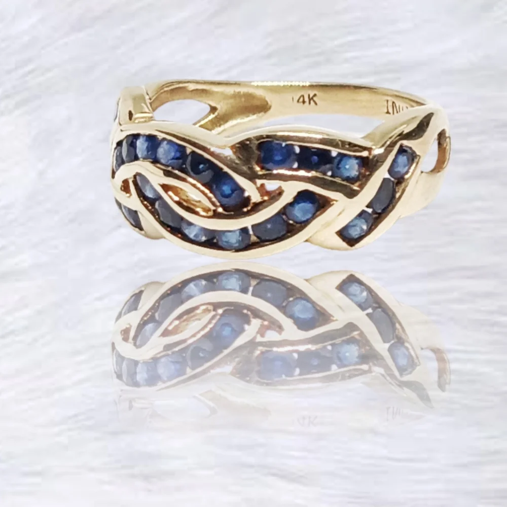 JBNI 14K Yellow Gold Blue Sapphire Channel-Set Designer Ring – Size 6